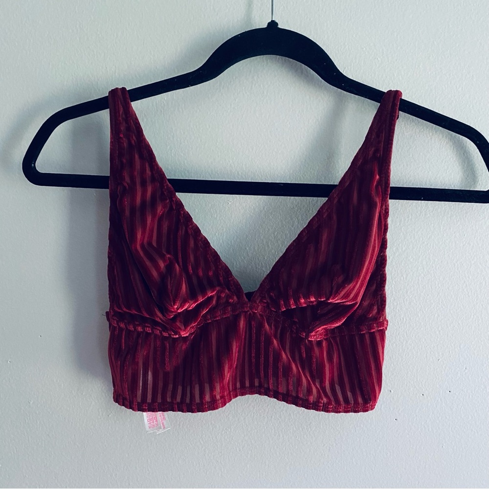 PINK Victoria's Secret Women's Red Velvet Striped V Neck Bralette Top Size Small
